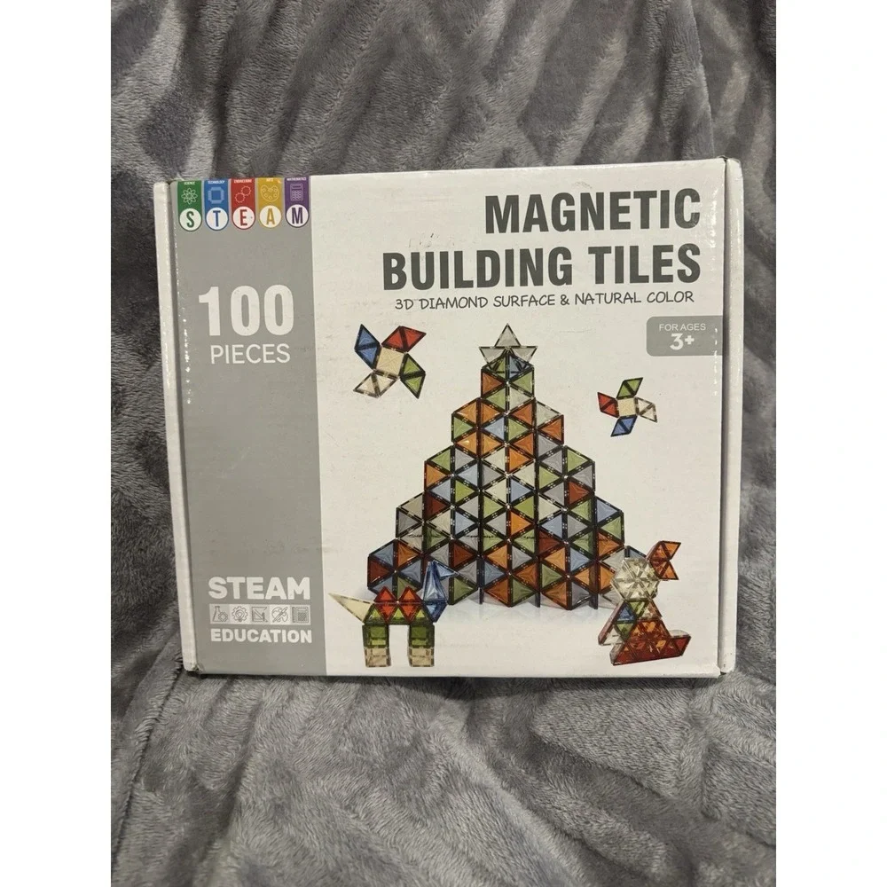 UREC Magnetic Tiles, 100 PCS Magnetic Blocks for Kids- Sealed